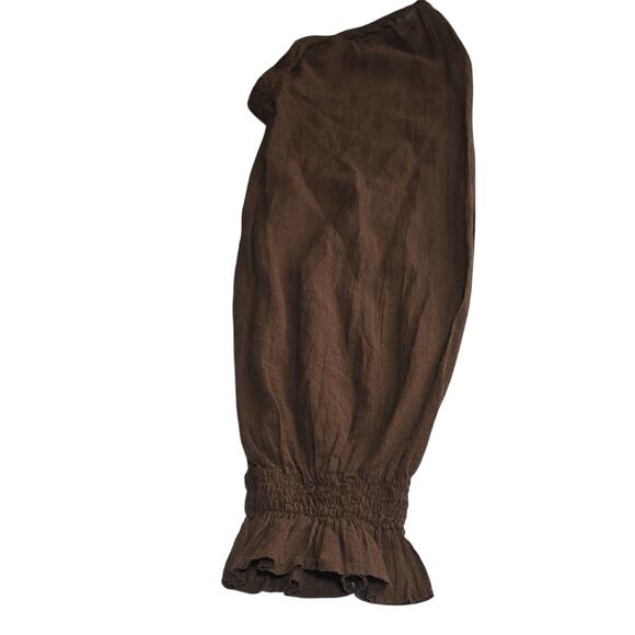 AE Womens Sz M Brown Feminine Square Neck Long-Sleeve Smocked Midriff Tiered Top - Picture 6 of 11